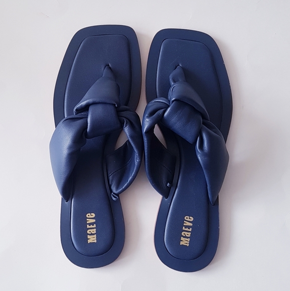 ANTHROPOLOGIE MAEVE Blue Leather Knotted Thong Sandals - Picture 7 of 11